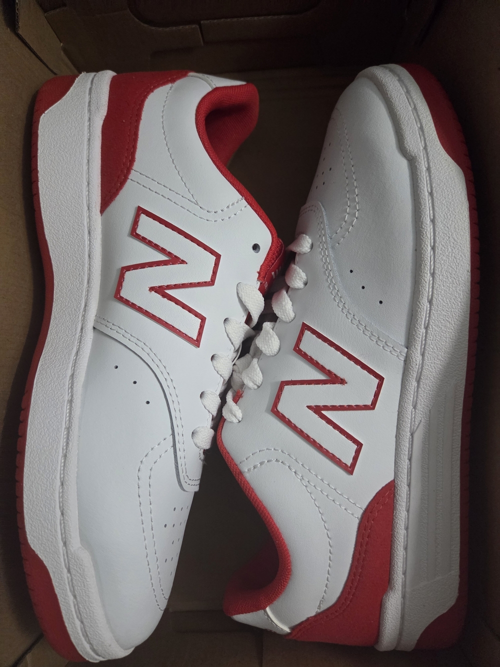 New Balance White and Red Youth Sneakers